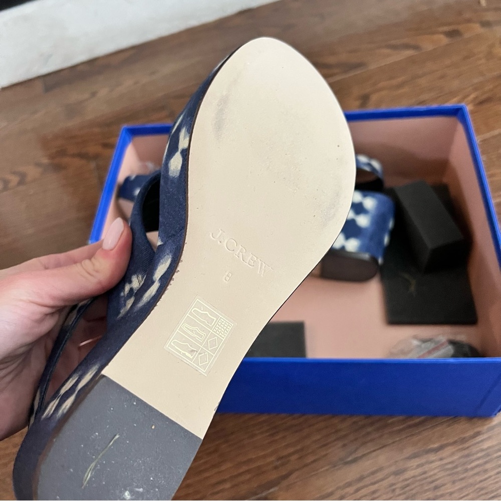 J. Crew Navy and White Floral Block Heel Sandals